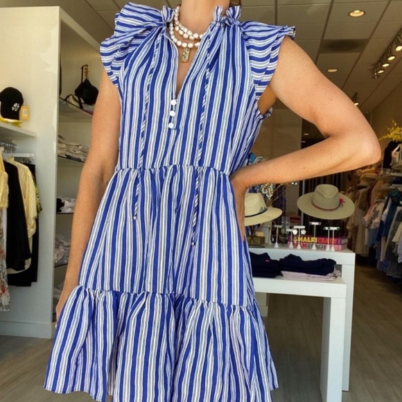 Veronica Beard- Zee Dress in Cobalt Stripe - Picture 1 of 11